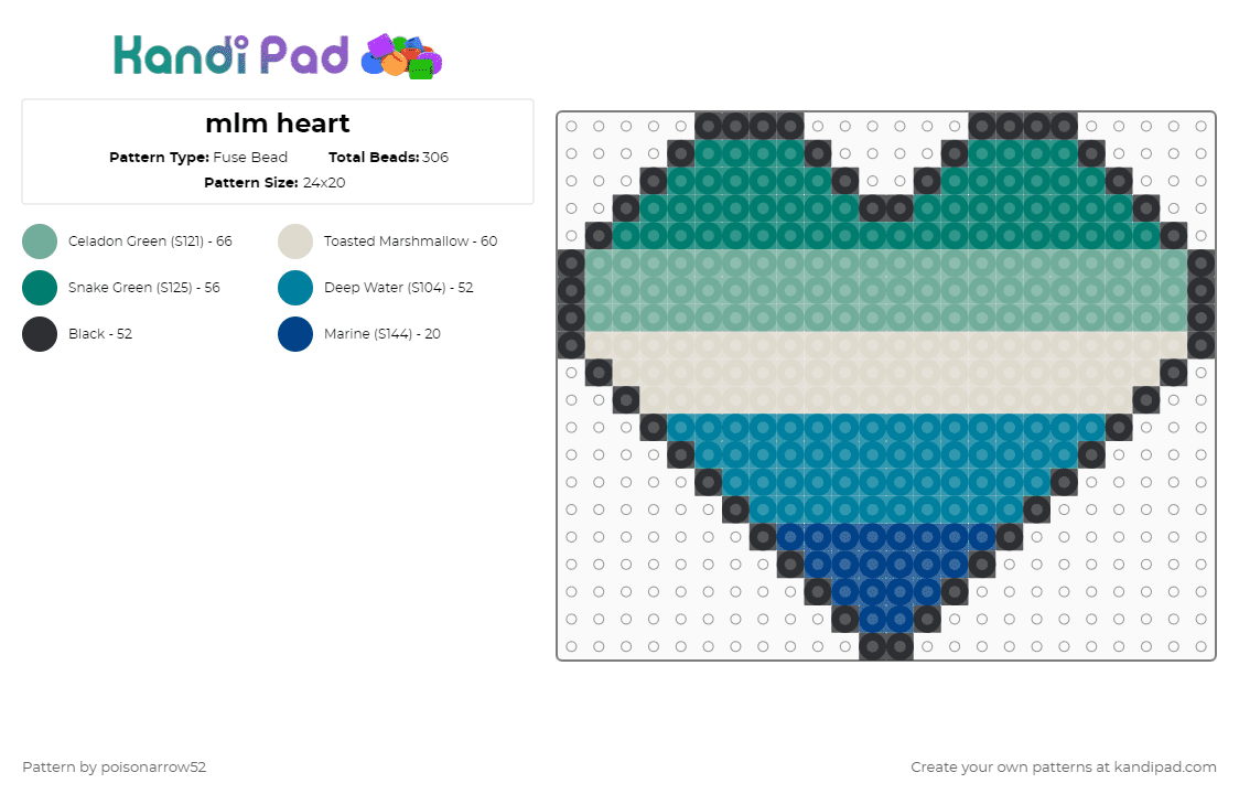mlm heart - Fuse Bead Pattern by poisonarrow52 on Kandi Pad - teal,mlm,gay,lgbtq,pride