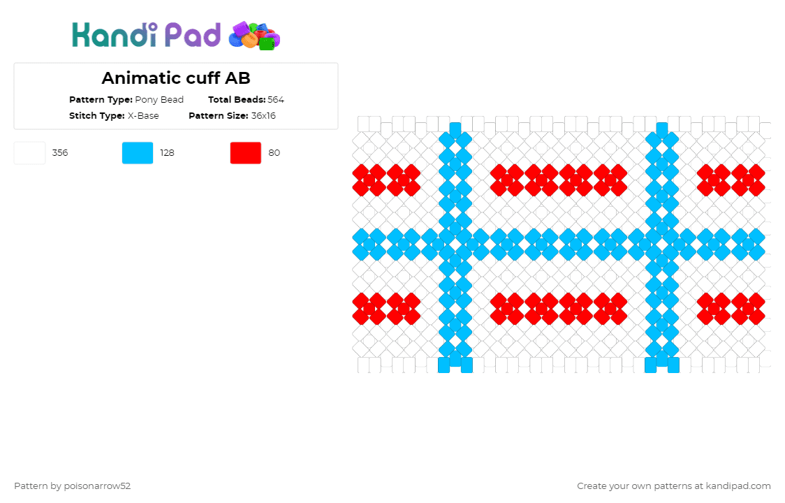Animatic cuff AB - Pony Bead Pattern by poisonarrow52 on Kandi Pad - white,red,light blue,animatic,animaticbattle,objectshow,osc