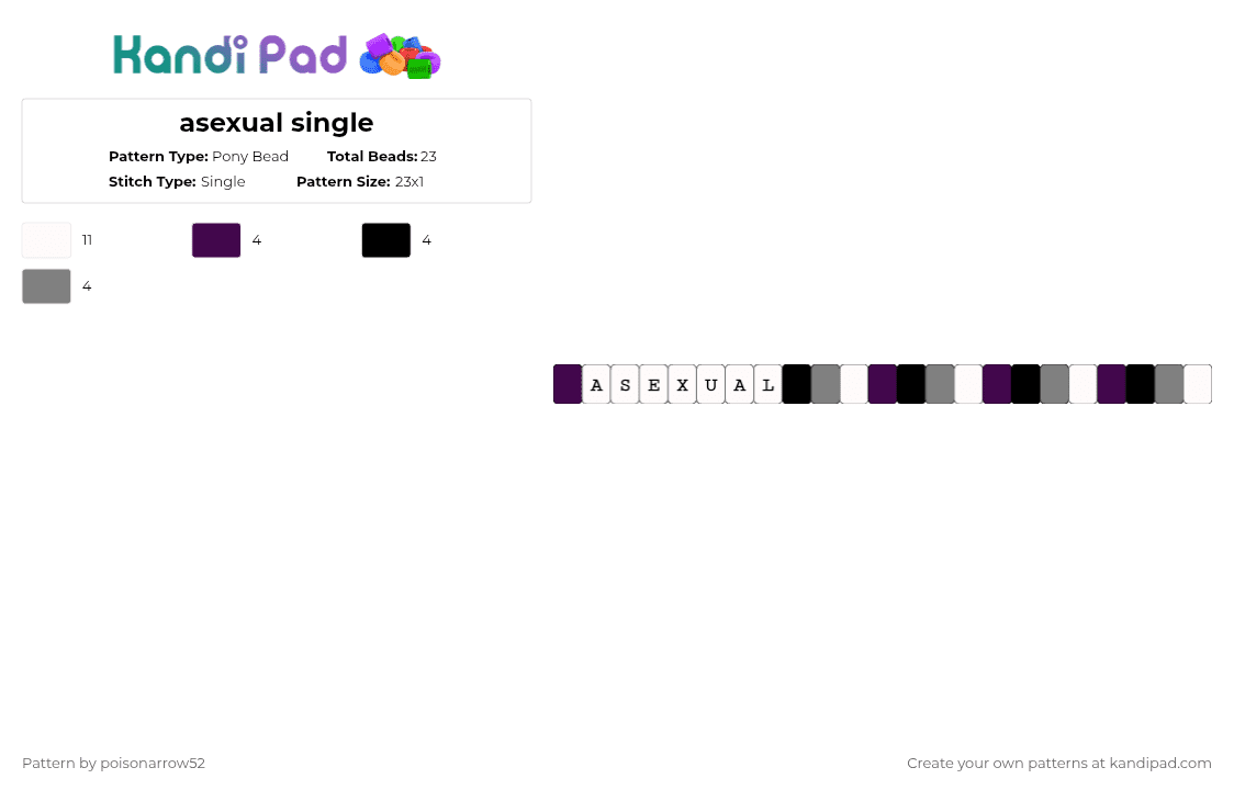 asexual single - Pony Bead Pattern by poisonarrow52 on Kandi Pad - purple,gray,ace,asexual,lgbtq,queer,pride