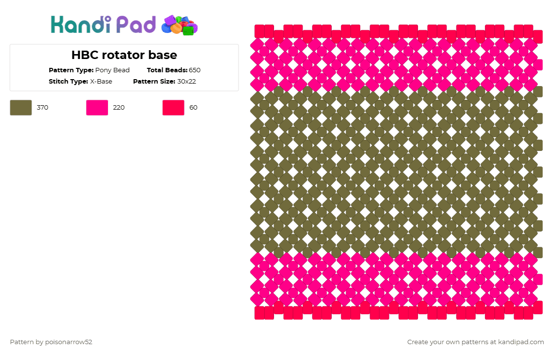 HBC rotator base - Pony Bead Pattern by poisonarrow52 on Kandi Pad - pink,tan,hbc,crk,cookie run