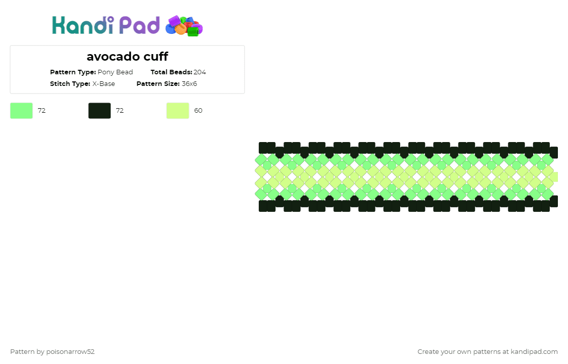 avocado cuff - Pony Bead Pattern by poisonarrow52 on Kandi Pad - teal,yellow,avocado,fruit,green