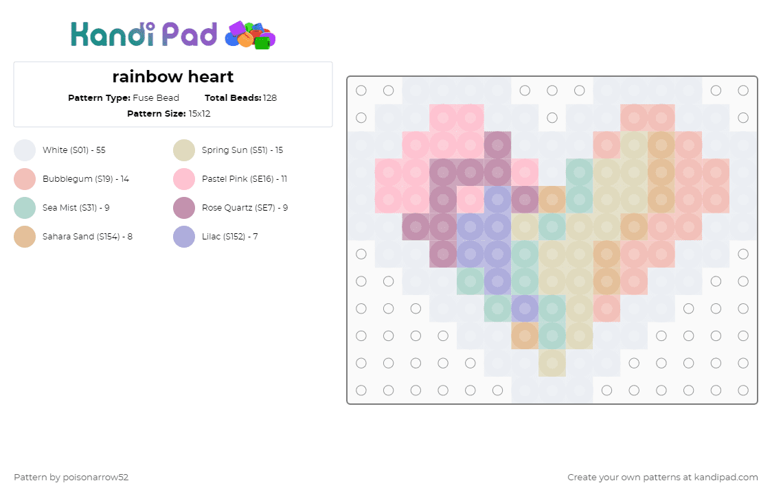 rainbow heart - Fuse Bead Pattern by poisonarrow52 on Kandi Pad - beige,pink,heart,rainbow