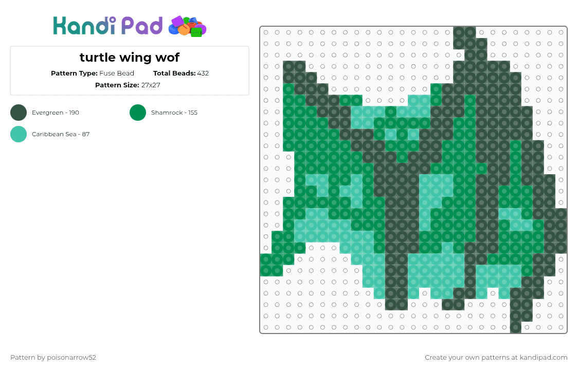 turtle wing wof - Fuse Bead Pattern by poisonarrow52 on Kandi Pad - gray,green,turtle,wof,seawing,jade winglet