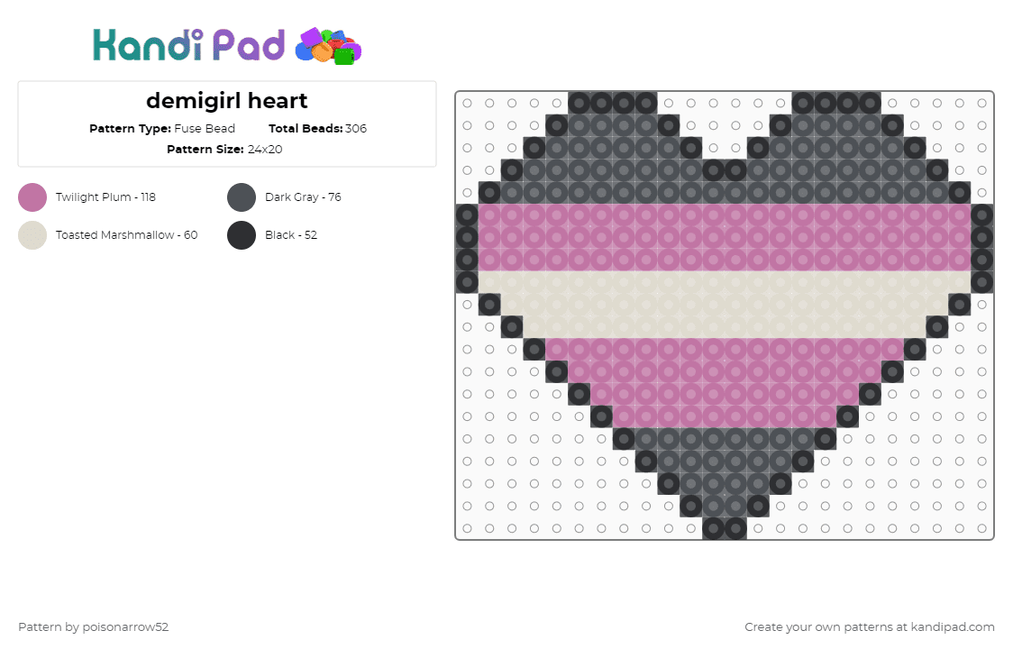 demigirl heart - Fuse Bead Pattern by poisonarrow52 on Kandi Pad - pink,demi,demigirl,lgbtq