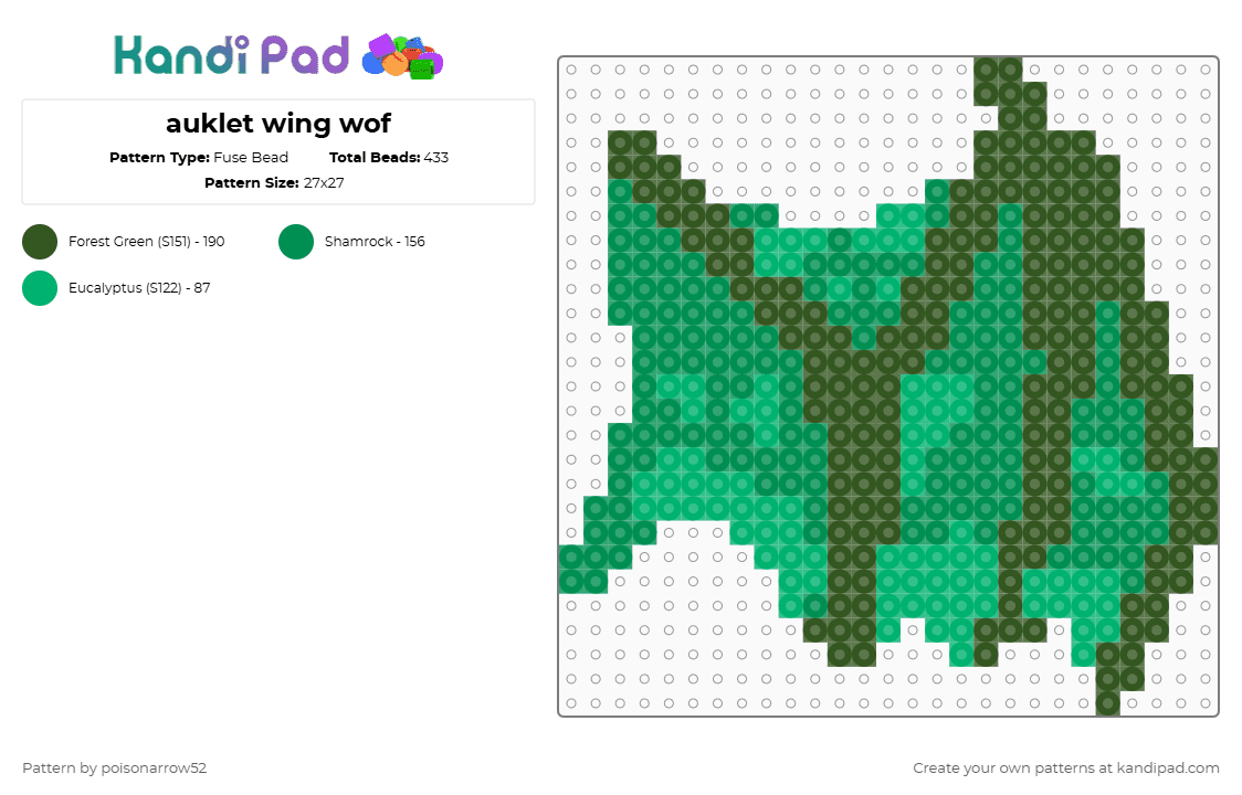 auklet wing wof - Fuse Bead Pattern by poisonarrow52 on Kandi Pad - gold,green,wof,auklet,seawing