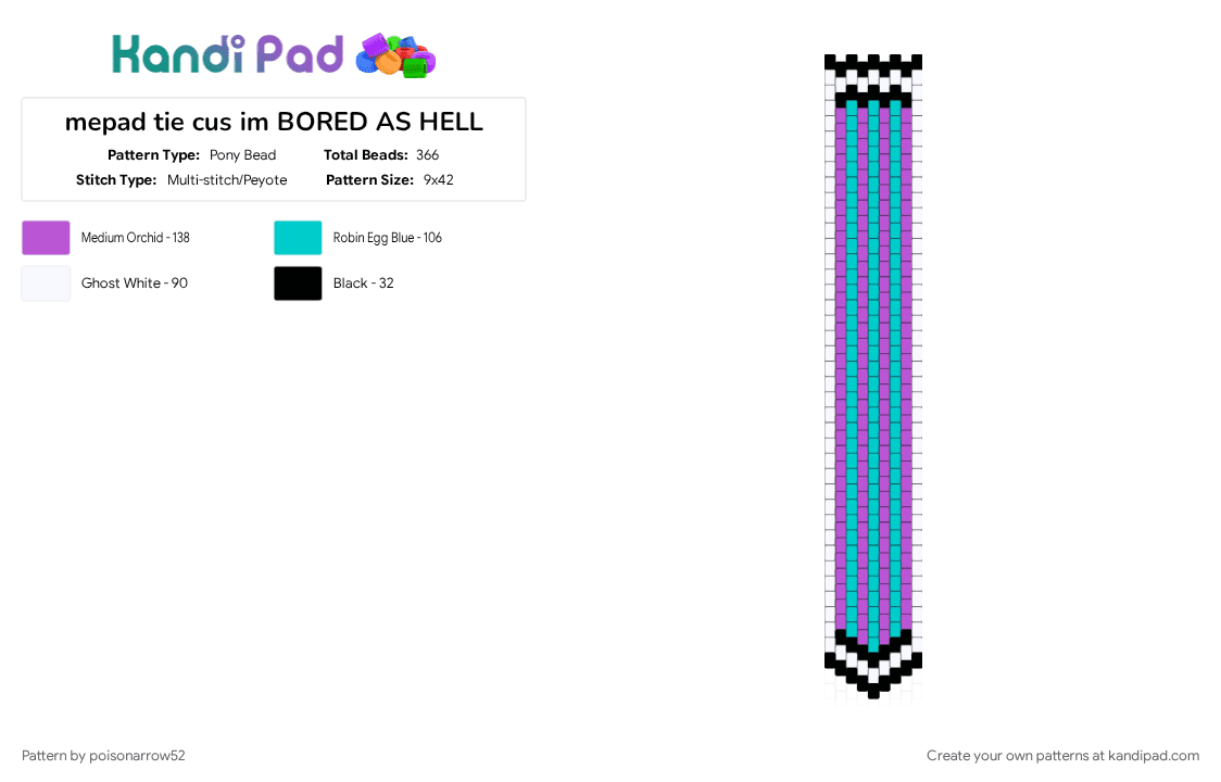 mepad tie cus im BORED AS HELL - Pony Bead Pattern by poisonarrow52 on Kandi Pad - hii, ii, inanimate insanity, meeple, mepad, object show, osc, pink, teal, uhhhh yepp