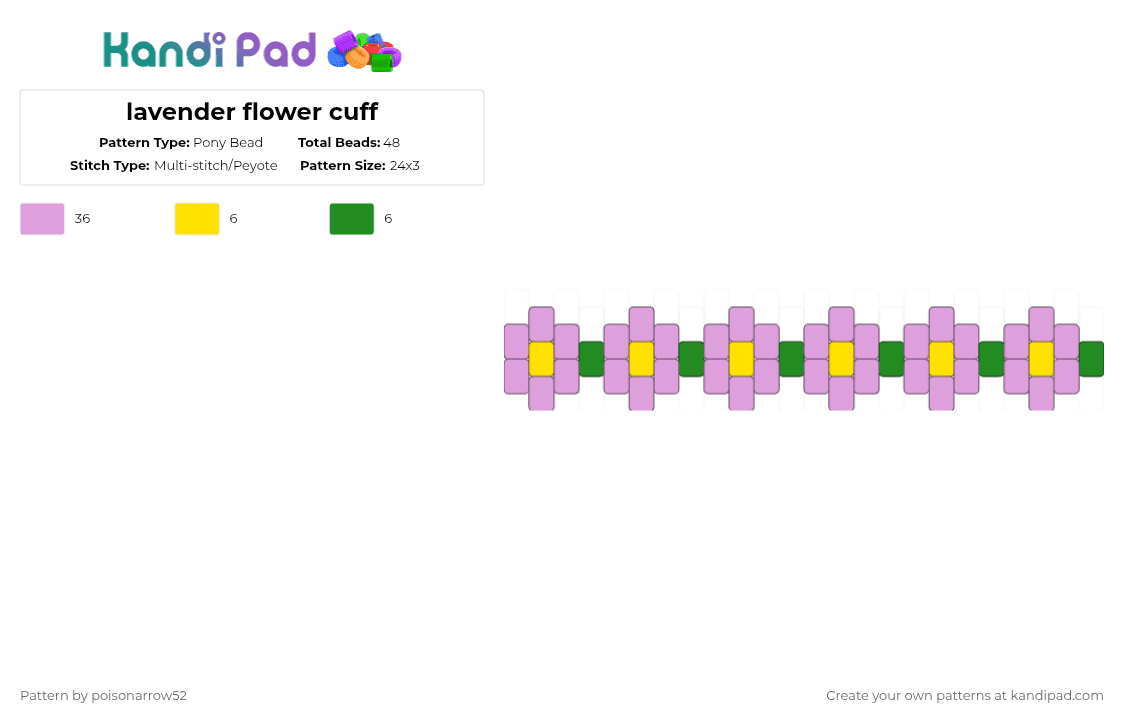 lavender flower cuff - Pony Bead Pattern by poisonarrow52 on Kandi Pad - flower cuff, lavender, pink