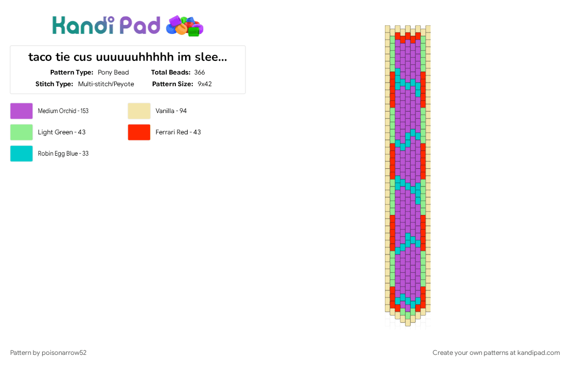 taco tie cus uuuuuuhhhhh im sleep deprived - Pony Bead Pattern by poisonarrow52 on Kandi Pad - idk lol, ii, inanimate insanity, object show, osc, pink, taco ii, tie pattern, uuh, yellow