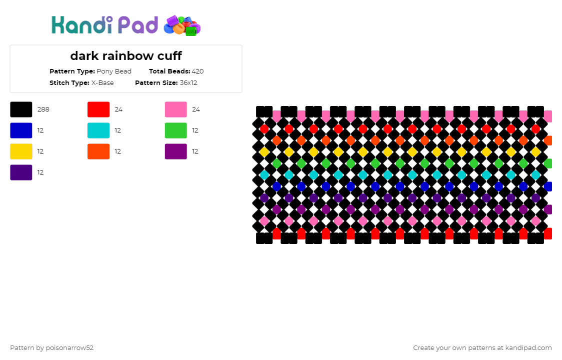 dark rainbow cuff - Pony Bead Pattern by poisonarrow52 on Kandi Pad - black,purple,red,pink