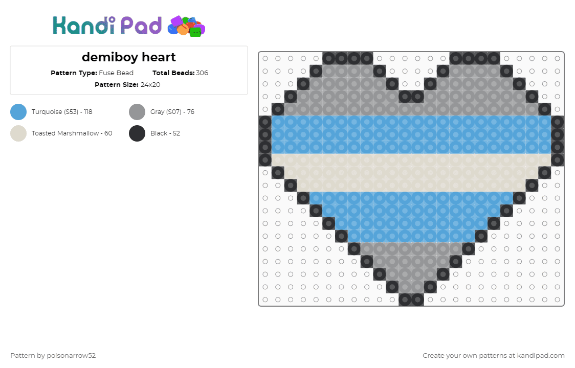 demiboy heart - Fuse Bead Pattern by poisonarrow52 on Kandi Pad - light blue,demi,lgbtq,pride