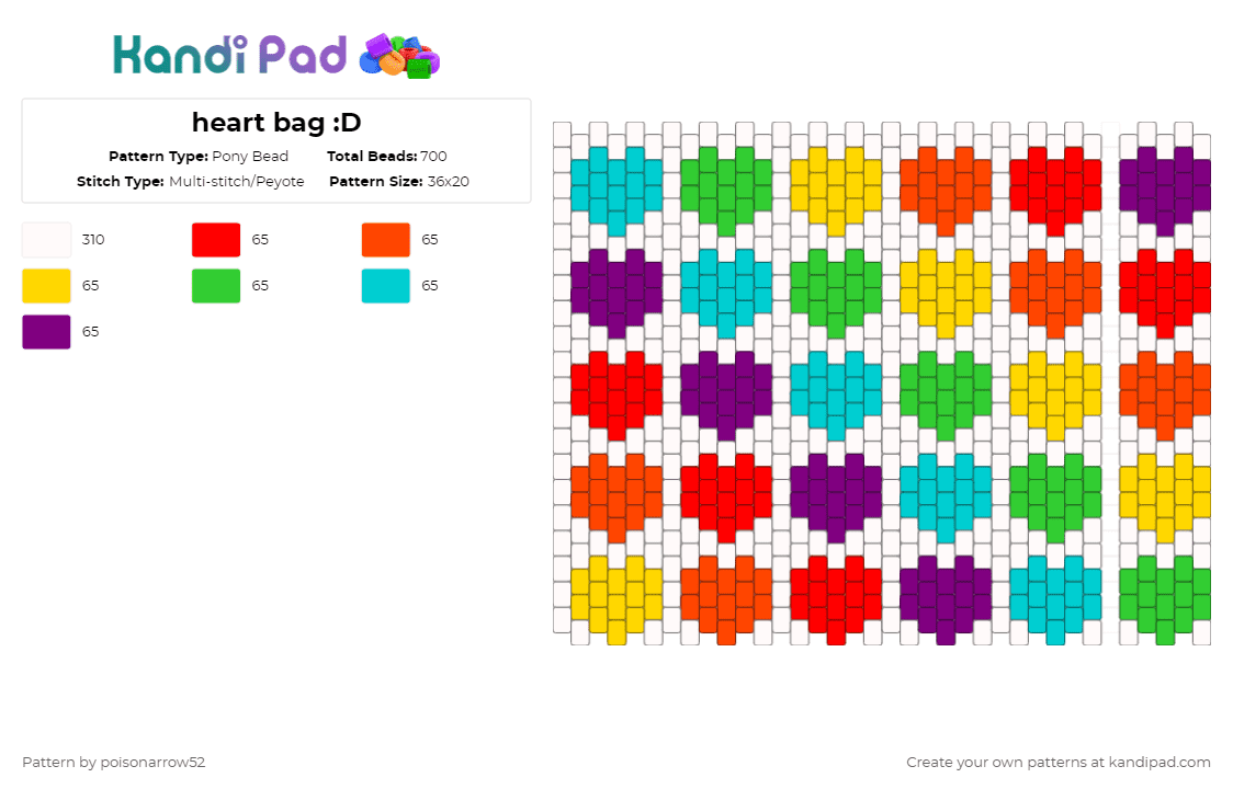 heart bag :D - Pony Bead Pattern by poisonarrow52 on Kandi Pad - white,red,heart,bag,rainbow