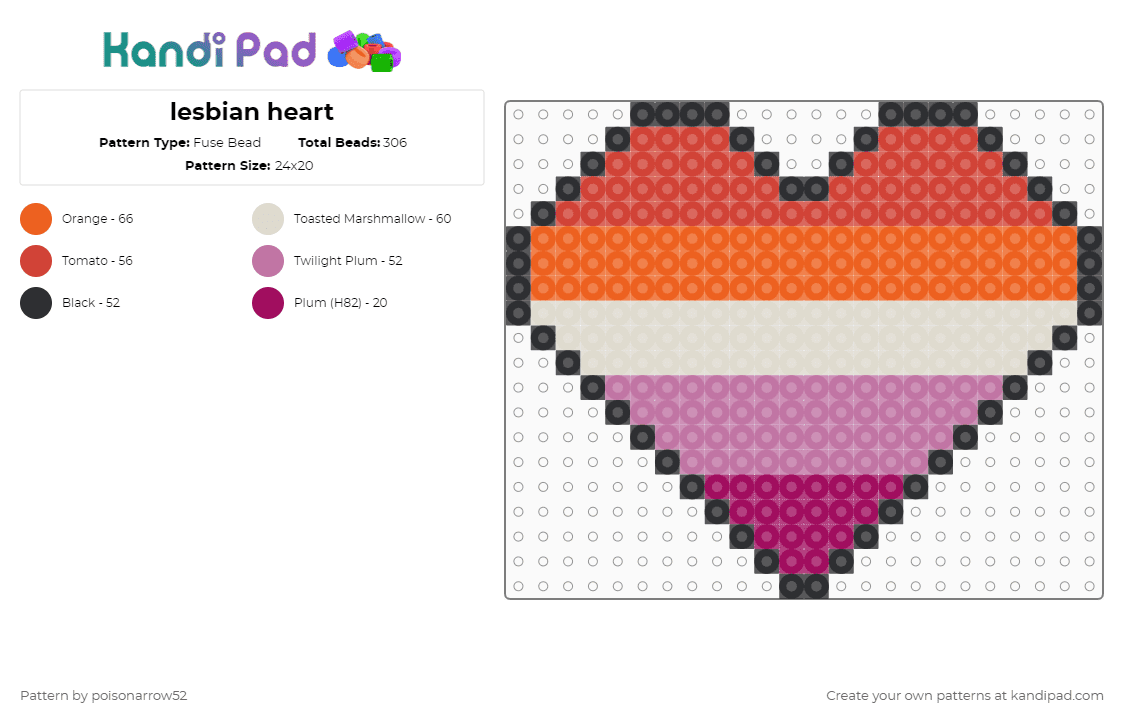 lesbian heart - Fuse Bead Pattern by poisonarrow52 on Kandi Pad - orange,beige,pink,lesbian,lgbtq