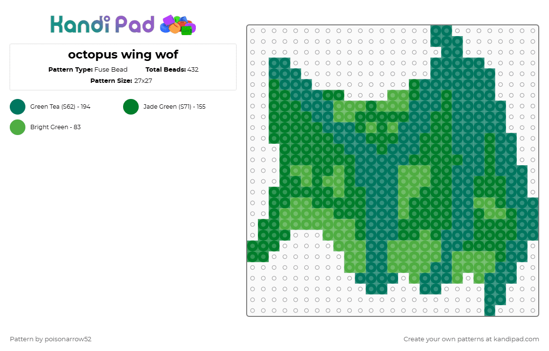 octopus wing wof - Fuse Bead Pattern by poisonarrow52 on Kandi Pad - teal,green,octopus,wof,seawing
