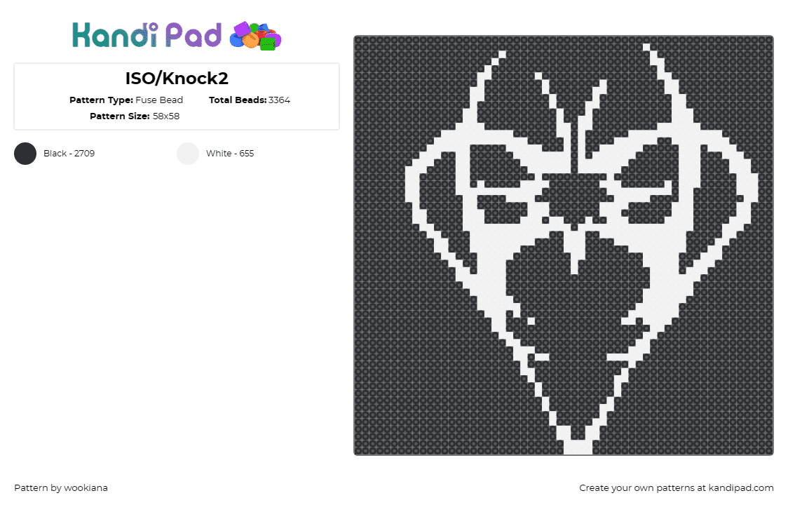 ISO/Knock2 - Fuse Bead Pattern by wookiana on Kandi Pad - isoxo,knock2,logo,dj,edm,music,white,black