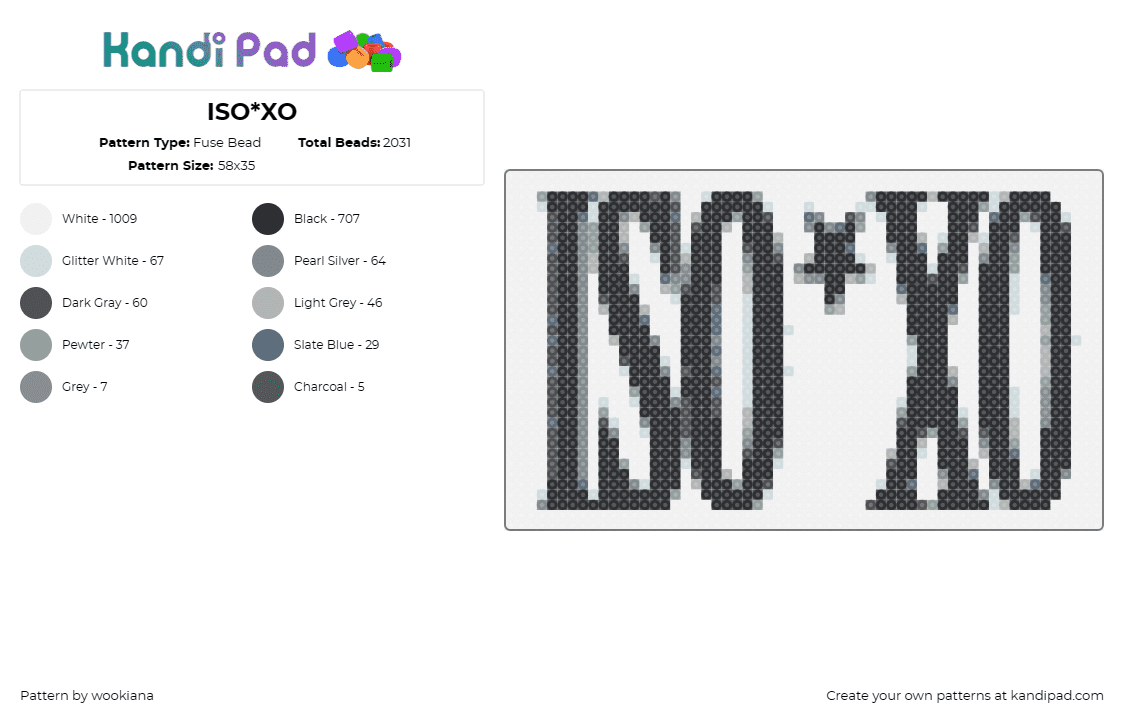 ISO*XO - Fuse Bead Pattern by wookiana on Kandi Pad - isoxo,text,logo,dj,edm,music,black