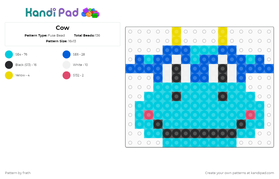 Cow - Fuse Bead Pattern by frath on Kandi Pad - light blue,blue