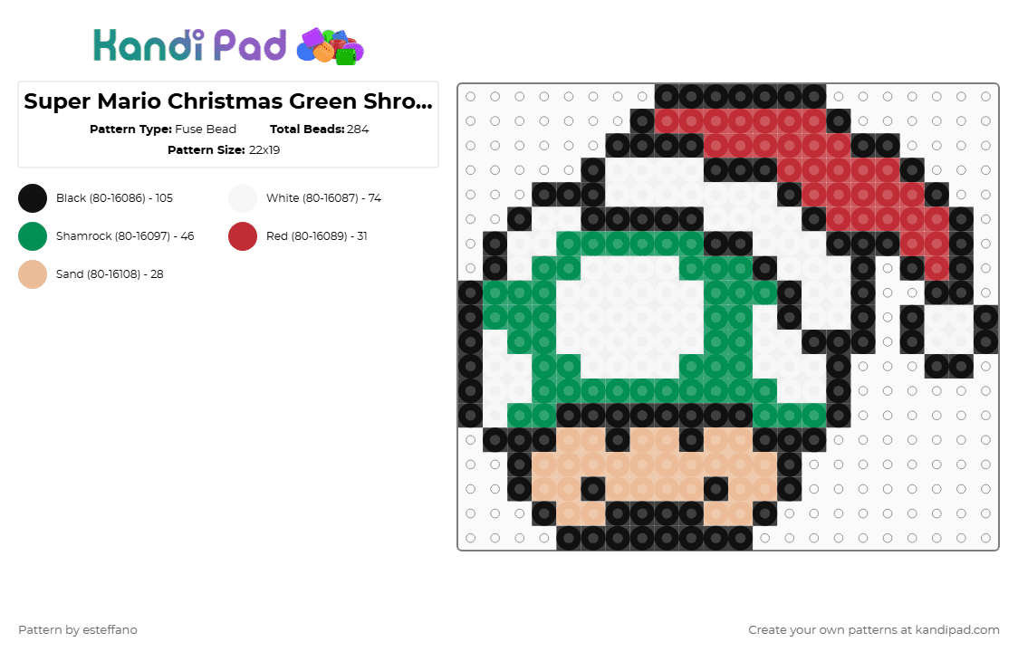 Super Mario Christmas Green Shroom 1 - Fuse Bead Pattern by esteffano on Kandi Pad - green