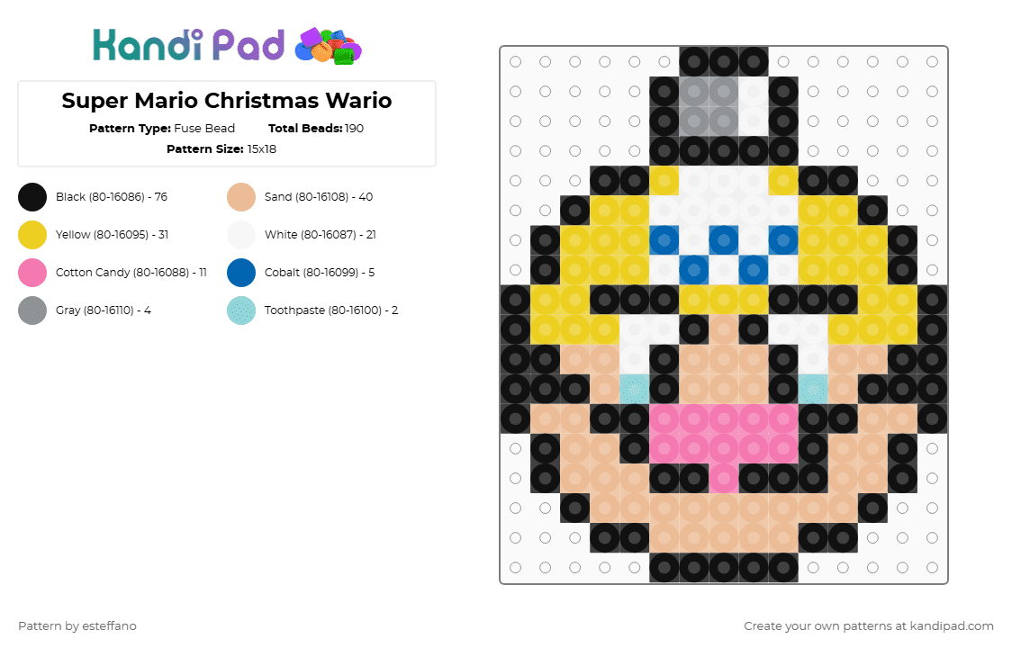 Super Mario Christmas Wario - Fuse Bead Pattern by esteffano on Kandi Pad - yellow,beige