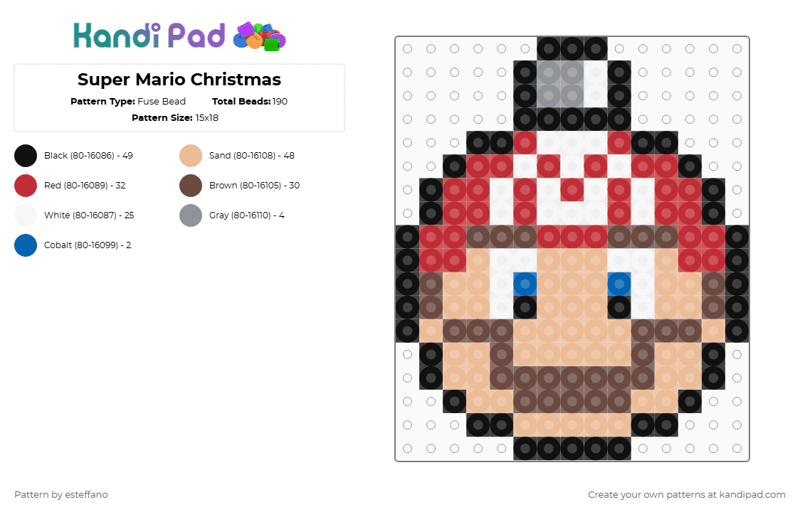 Super Mario Christmas - Fuse Bead Pattern by esteffano on Kandi Pad - red,beige,brown