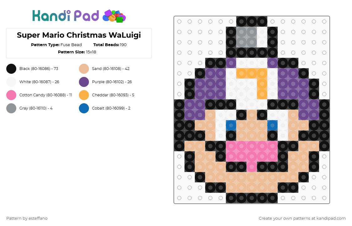 Super Mario Christmas WaLuigi - Fuse Bead Pattern by esteffano on Kandi Pad - beige, purple