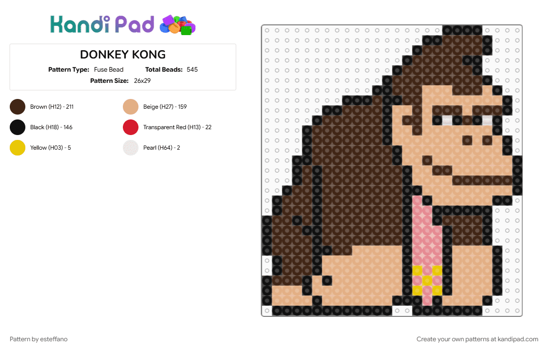 DONKEY KONG - Fuse Bead Pattern by esteffano on Kandi Pad - beige, brown