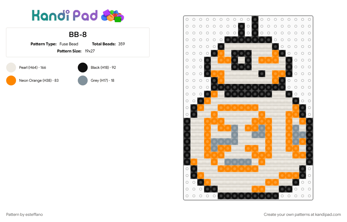 BB-8 - Fuse Bead Pattern by esteffano on Kandi Pad - orange, white