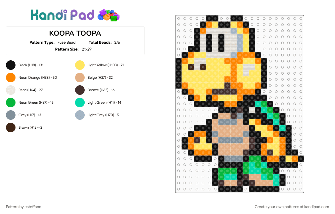 KOOPA TROOPA - Fuse Bead Pattern by esteffano on Kandi Pad - beige, orange, yellow