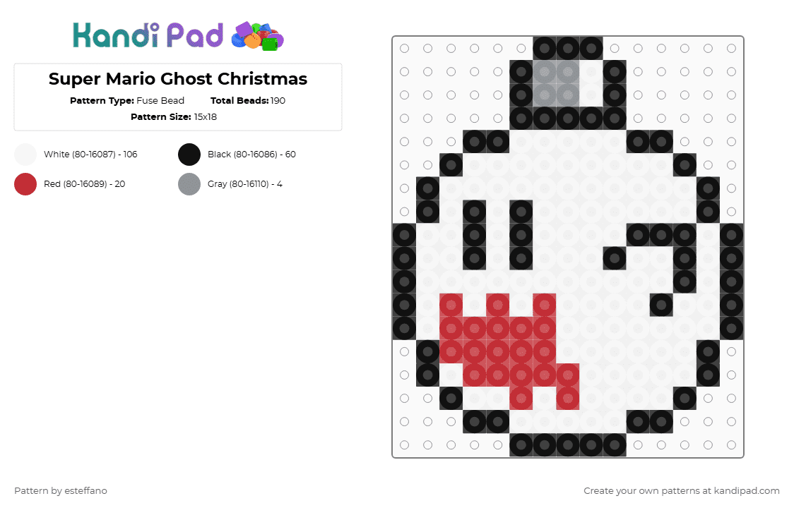 Super Mario Ghost Christmas - Fuse Bead Pattern by esteffano on Kandi Pad - white,red