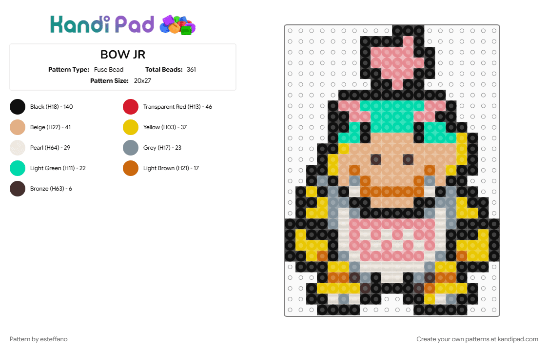 BOW JR - Fuse Bead Pattern by esteffano on Kandi Pad - beige, red, yellow