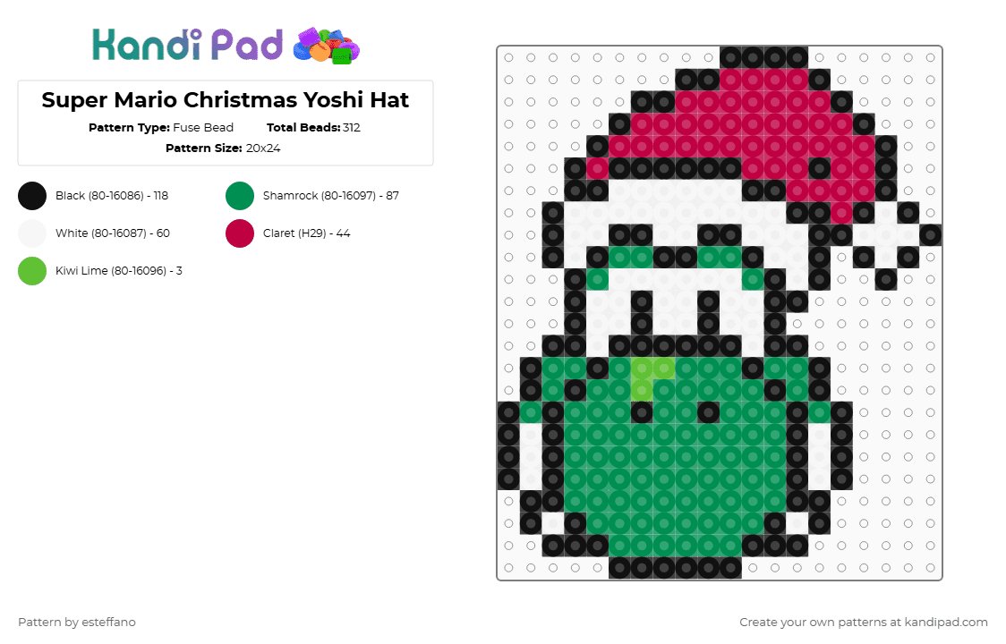 Super Mario Christmas Yoshi Hat - Fuse Bead Pattern by esteffano on Kandi Pad - red,green