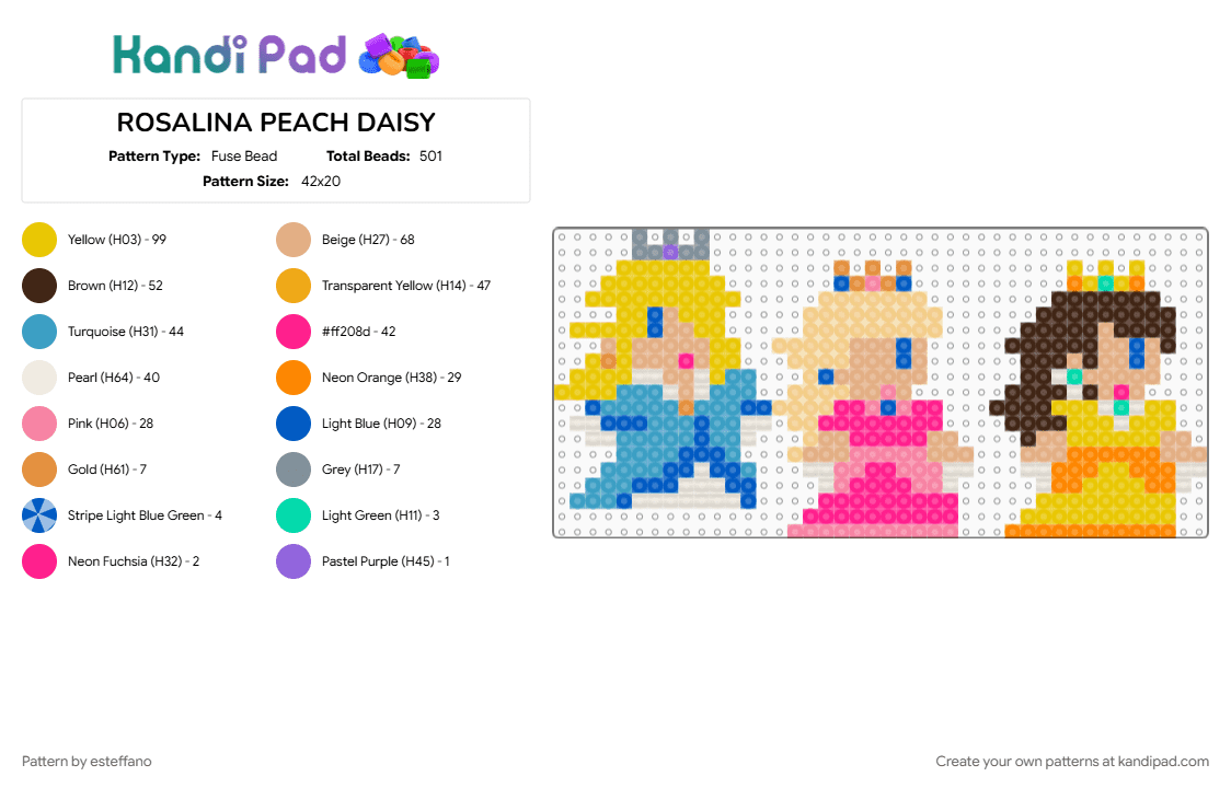 ROSALINA PEACH DAISY - Fuse Bead Pattern by esteffano on Kandi Pad - beige, brown, colorful, light blue, orange
