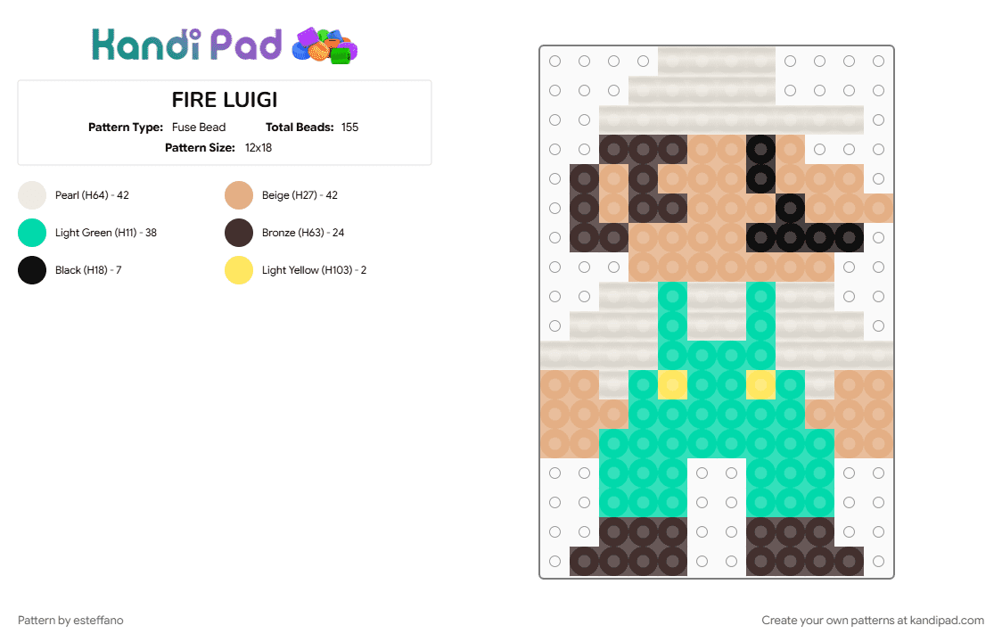 FIRE LUIGI - Fuse Bead Pattern by esteffano on Kandi Pad - beige, teal