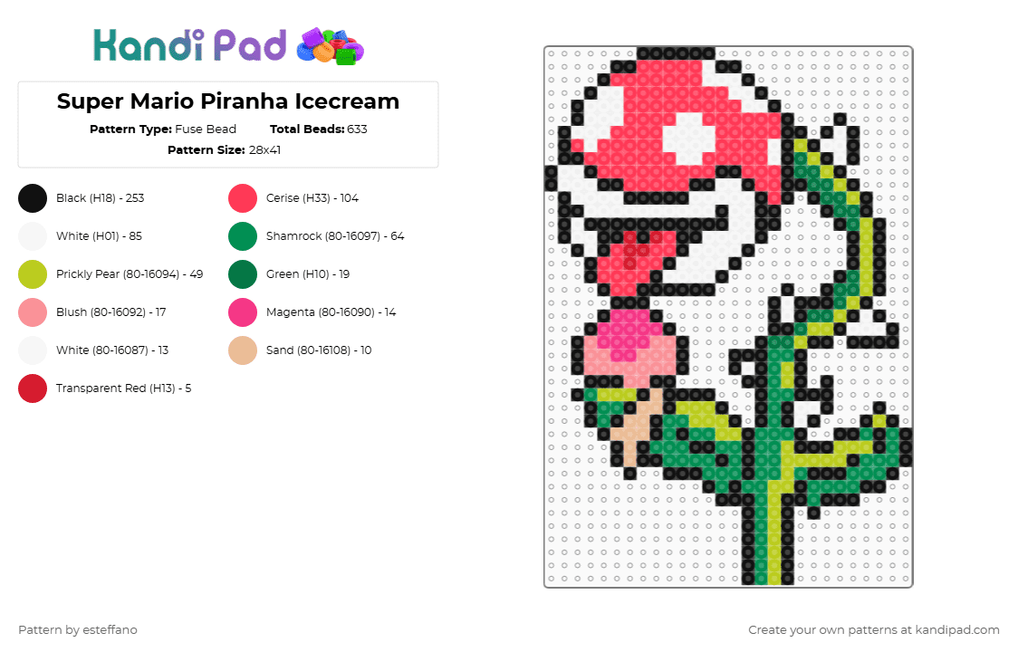 Super Mario Piranha Icecream - Fuse Bead Pattern by esteffano on Kandi Pad - red,green
