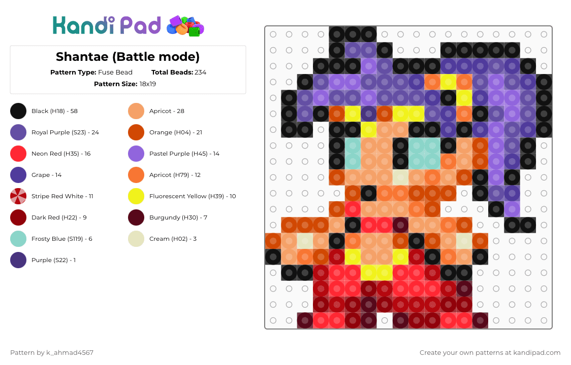 Shantae (Battle mode) - Fuse Bead Pattern by k_ahmad4567 on Kandi Pad - purple,orange,red,shantae