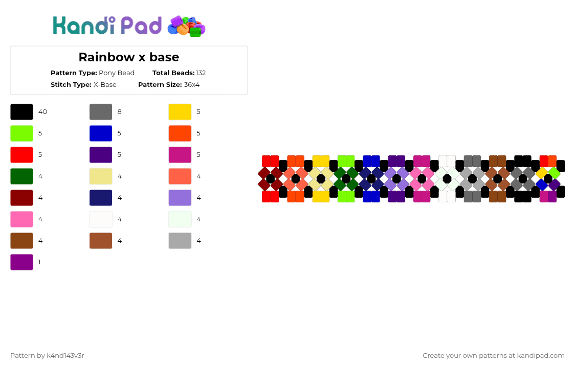 Rainbow x base - Pony Bead Pattern by k4nd143v3r on Kandi Pad - purple,red