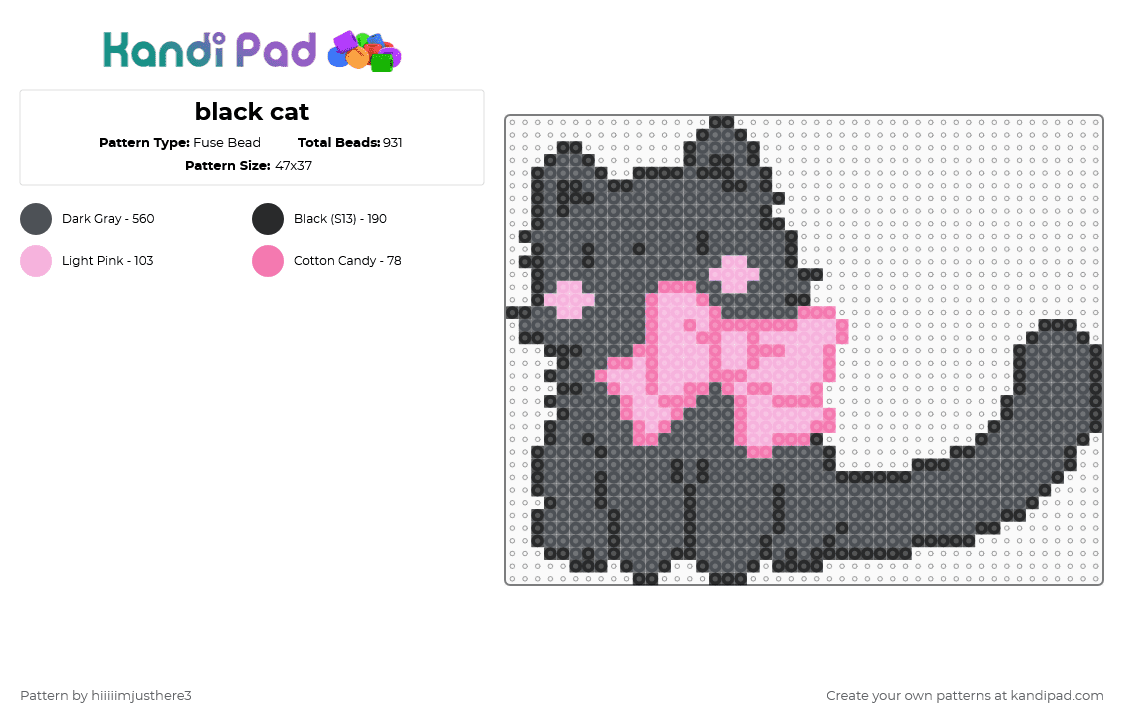 black cat - Fuse Bead Pattern by hiiiiimjusthere3 on Kandi Pad - gray