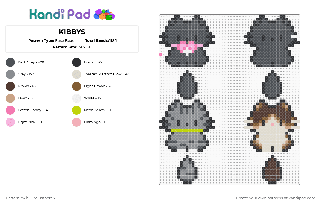 KIBBYS - Fuse Bead Pattern by hiiiiimjusthere3 on Kandi Pad - gray