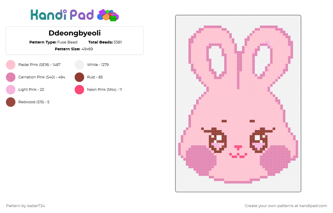 Ddeongbyeoli - Fuse Bead Pattern by isabel724 on Kandi Pad - pink,ateez,kpop,aniteez,seongwha