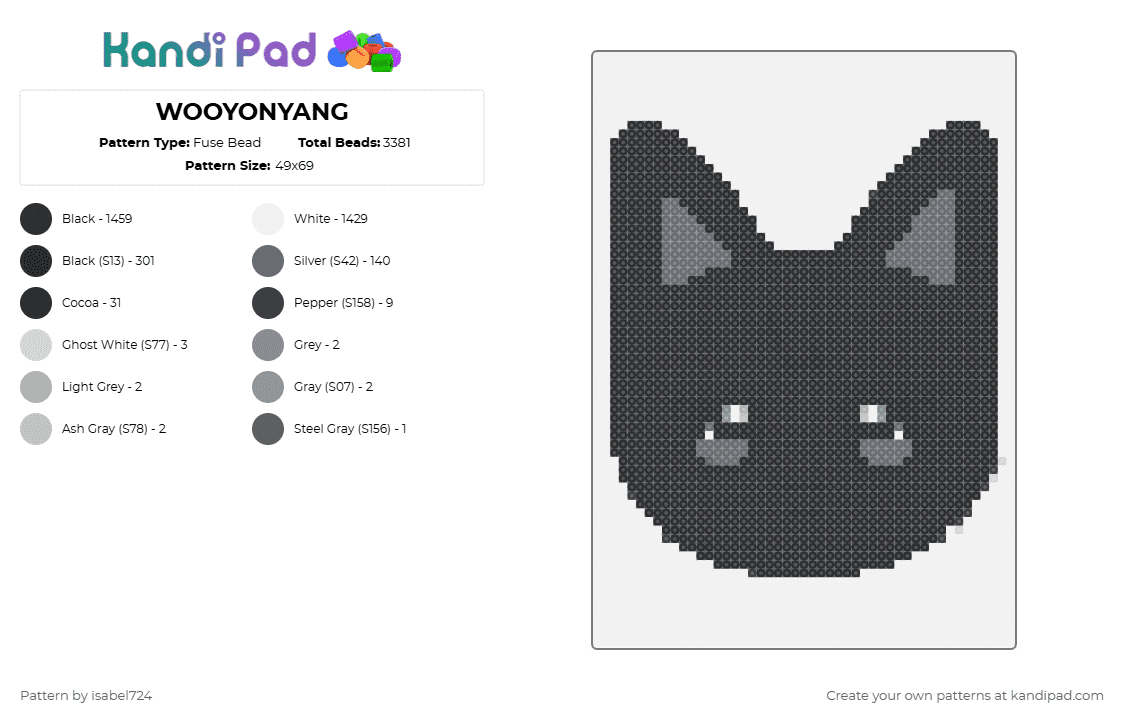 WOOYONYANG - Fuse Bead Pattern by isabel724 on Kandi Pad - aniteez, ateez, black, gray, kpop, white, wooyoung