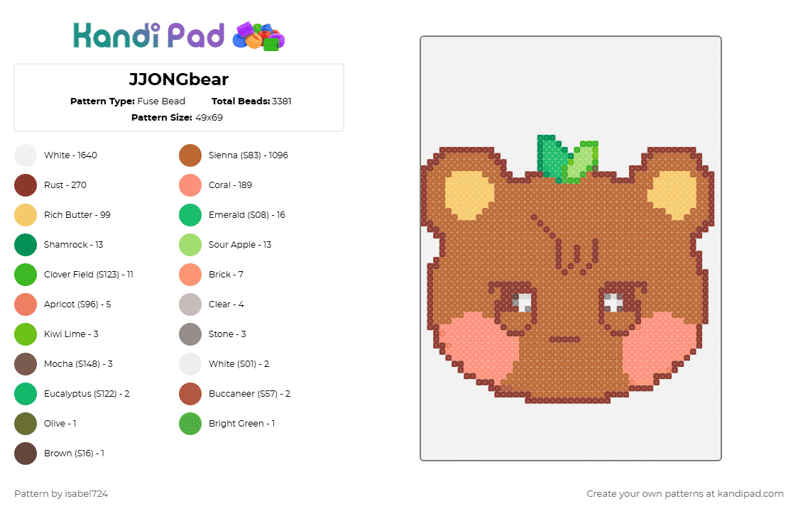 JJONGbear - Fuse Bead Pattern by isabel724 on Kandi Pad - white,red,tan,orange,ateez,kpop,aniteez,jongho