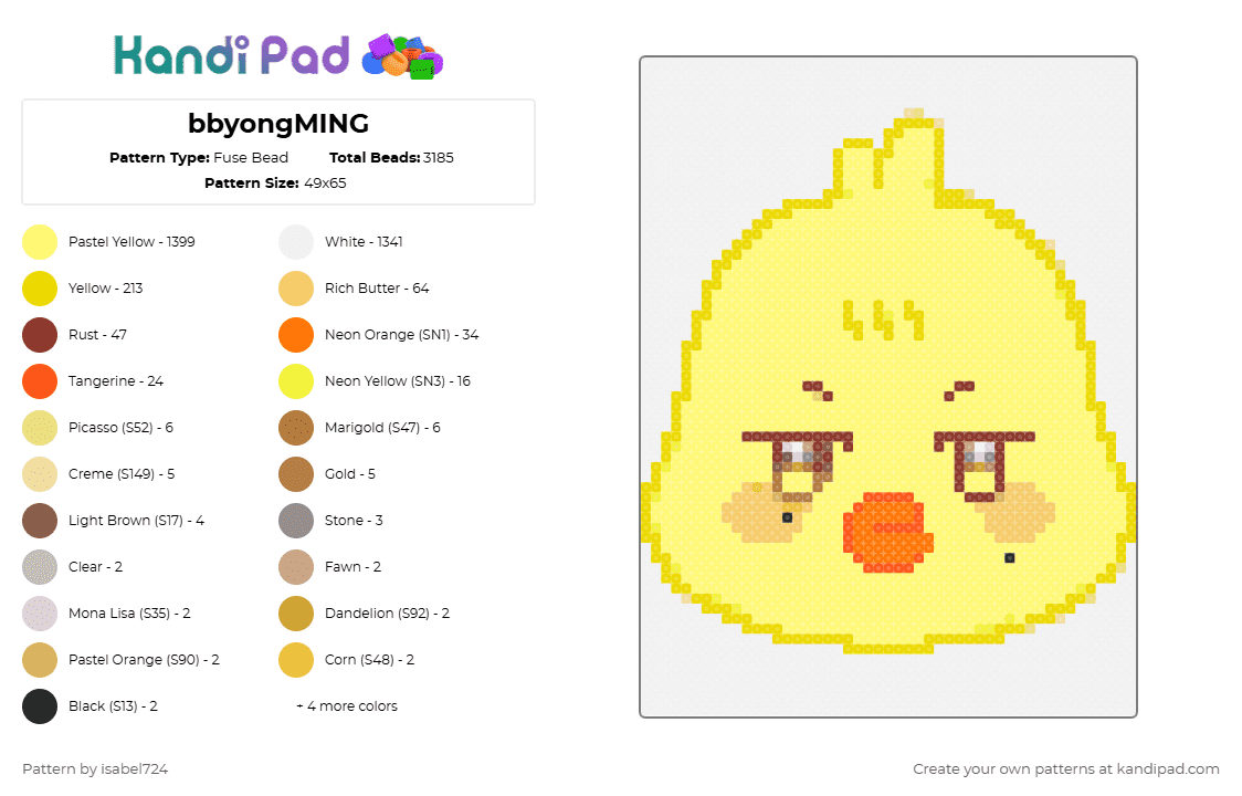 bbyongMING - Fuse Bead Pattern by isabel724 on Kandi Pad - white,yellow,ateez,kpop,aniteez,mingi
