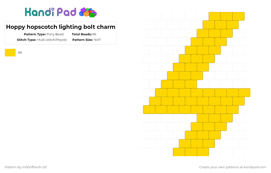 Hoppy hopscotch lighting bolt charm - Pony Bead Pattern by m00nfl0w3r-t2t on Kandi Pad - yellow