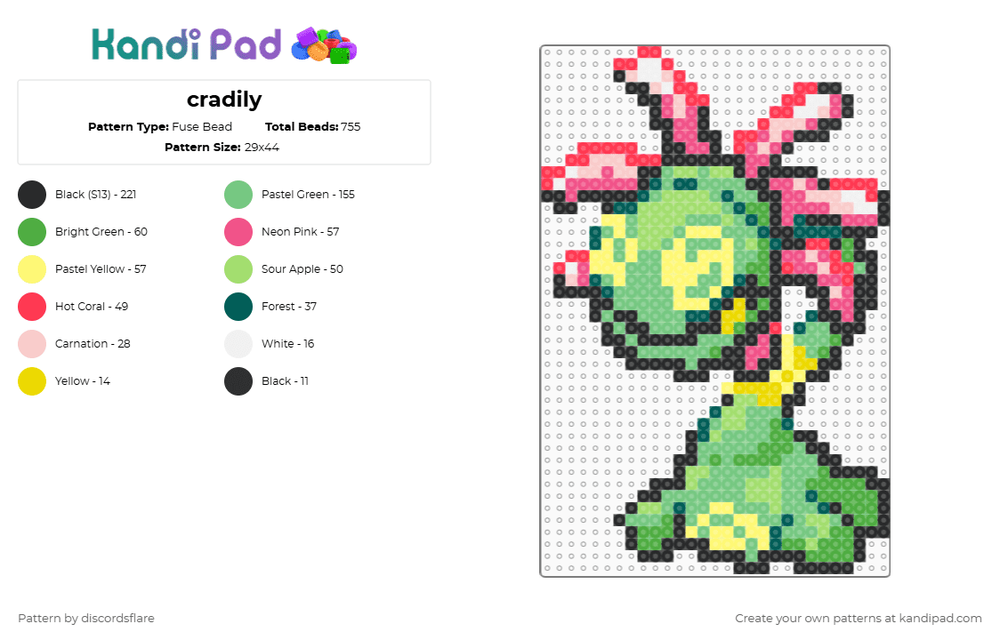 cradily - Fuse Bead Pattern by discordsflare on Kandi Pad - teal,green,yellow