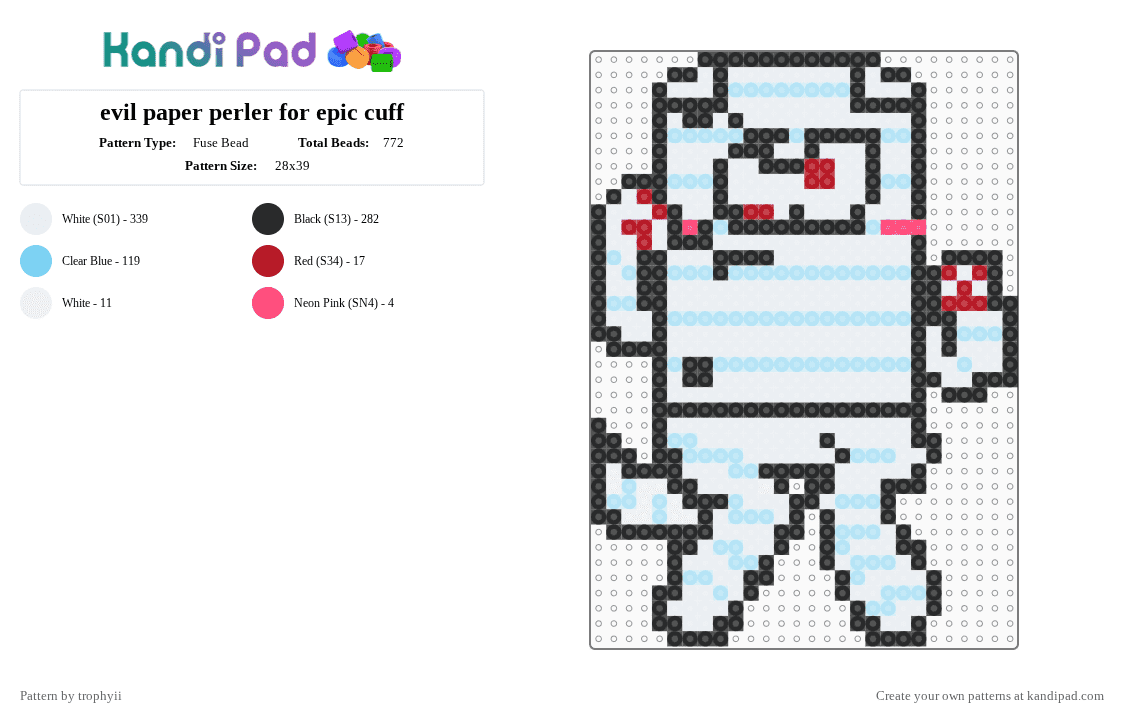 evil paper perler for epic cuff - Fuse Bead Pattern by acumennation on Kandi Pad - light blue, white