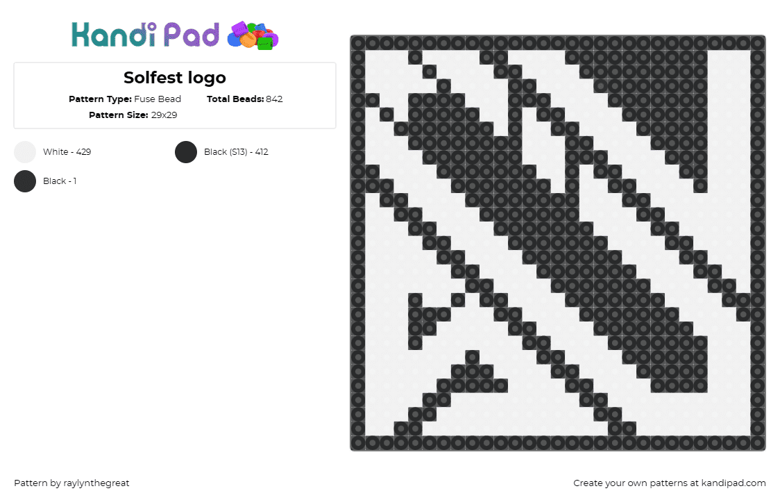 Solfest logo - Fuse Bead Pattern by raylynthegreat on Kandi Pad - sol fest,festival,music,celebration,event,vibrant,energetic,black,white