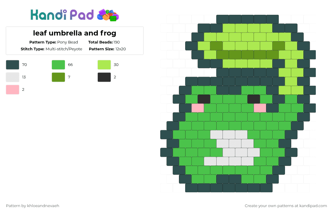 leaf umbrella and frog - Pony Bead Pattern by khloeandnevaeh on Kandi Pad - cotdleaves, gray, green
