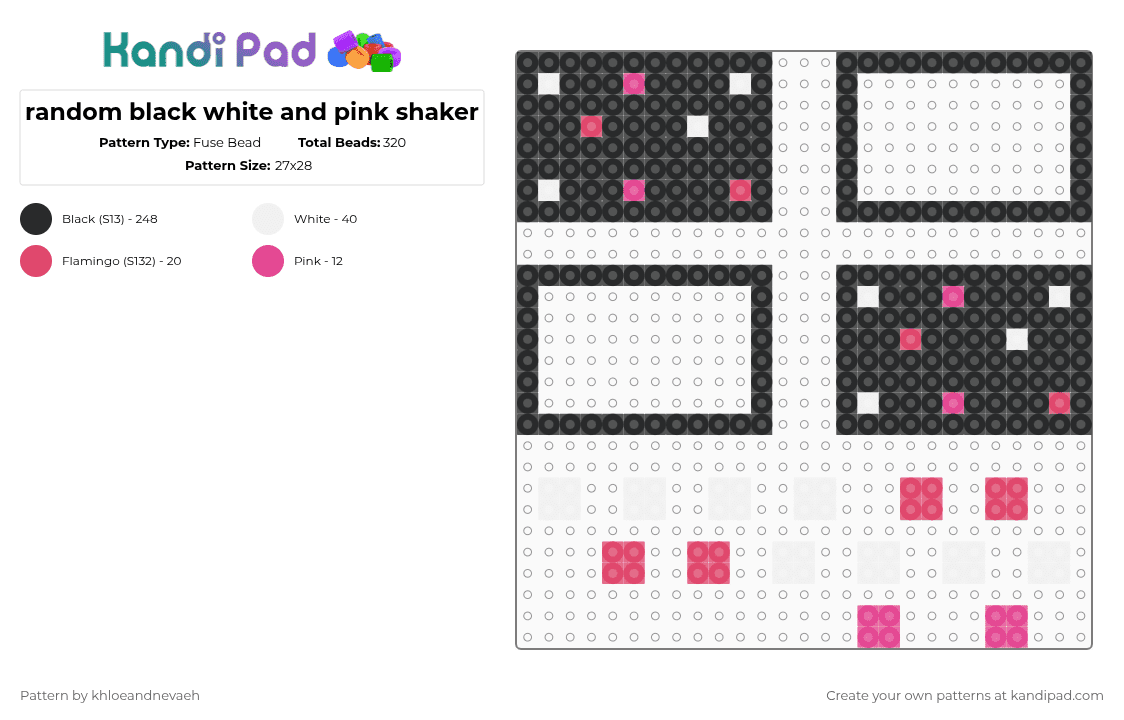 random black white and pink shaker - Fuse Bead Pattern by khloeandnevaeh on Kandi Pad - black,red,pink