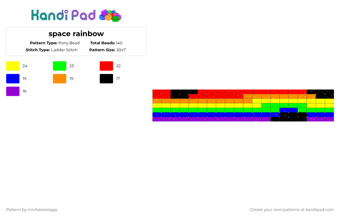 space rainbow - Pony Bead Pattern by mrcheeseisgay on Kandi Pad - green,yellow,purple