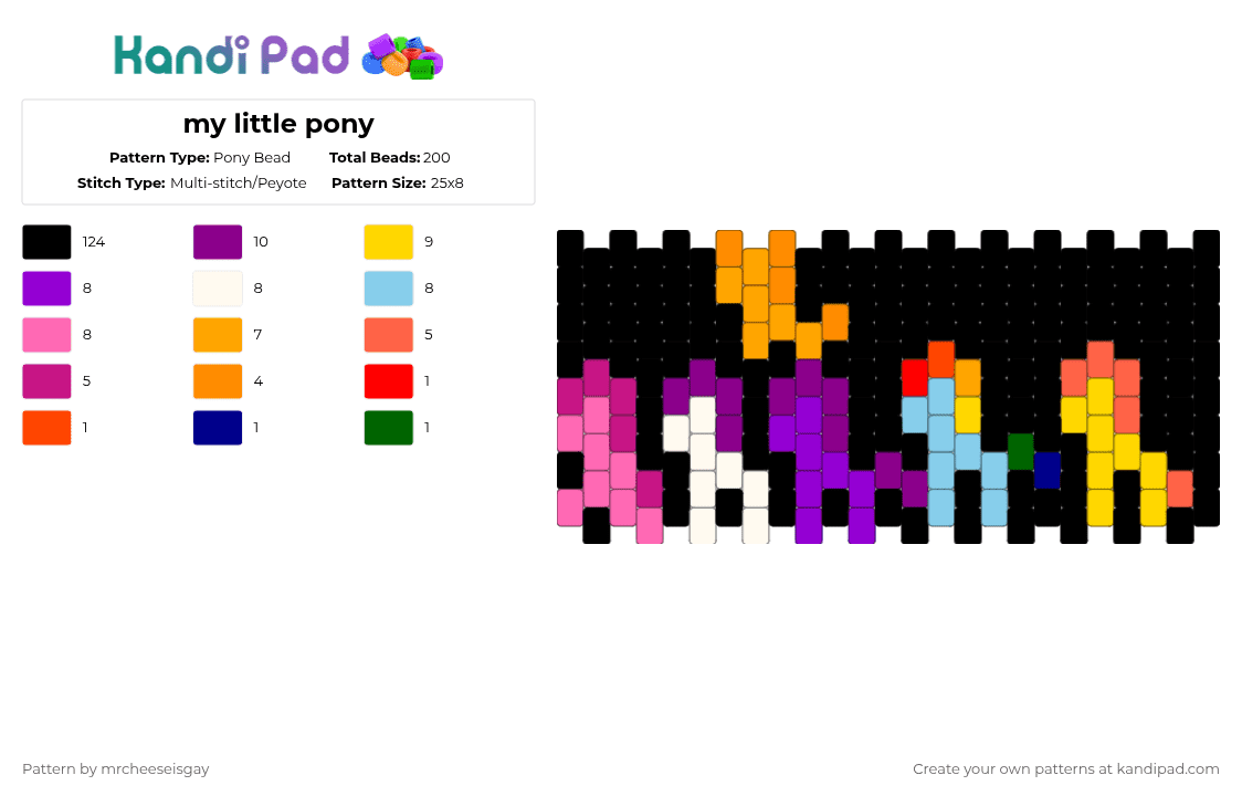 my little pony - Pony Bead Pattern by mrcheeseisgay on Kandi Pad - black,pink,orange,colorful