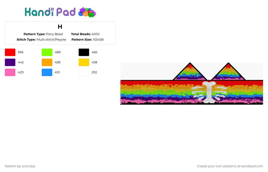 H - Pony Bead Pattern by scarruby on Kandi Pad - orange,green,pink,colorful